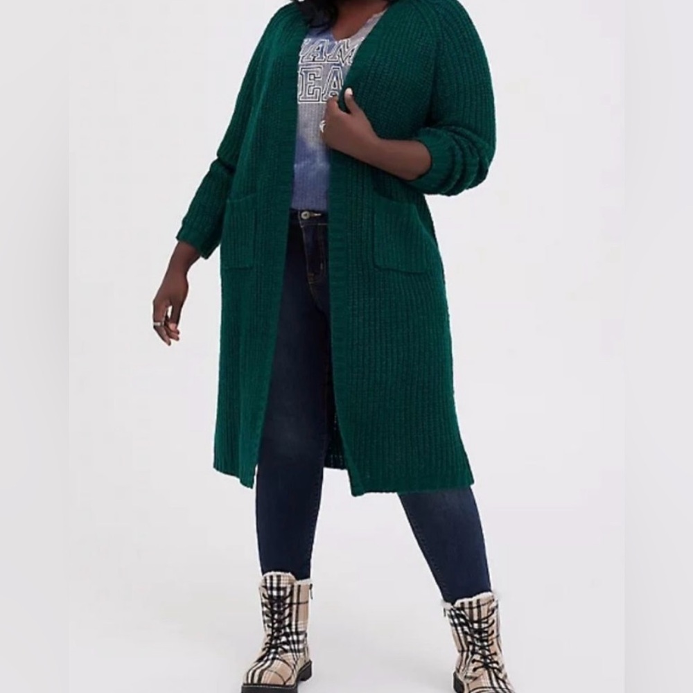Torrid Green Chunky Knit Duster Cardigan Sweater